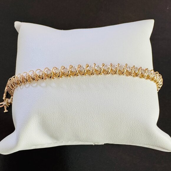 10K Yellow Gold Diamond Tennis Bracelet - Picture 1 of 6